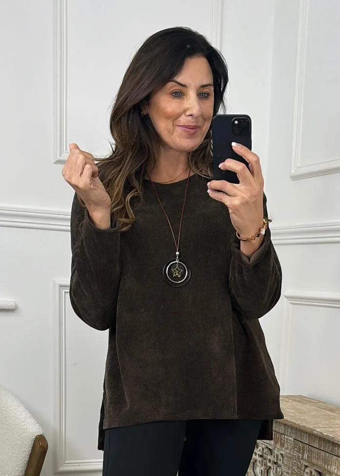 Madlena Brown Velour Necklace Tunic