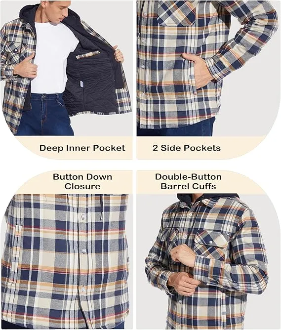 Men's Yellow Flannel Shirt Lumberjack Jacket with Removable Hood