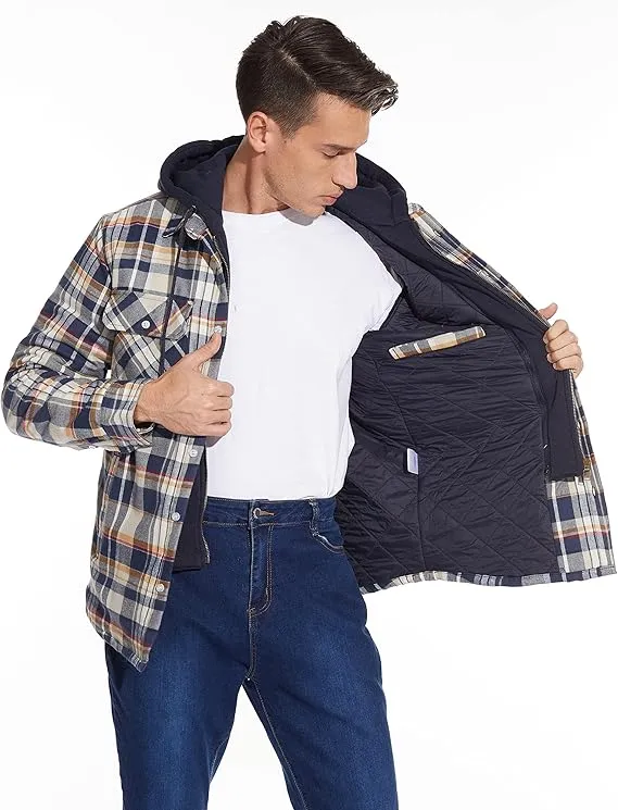 Men's Yellow Flannel Shirt Lumberjack Jacket with Removable Hood