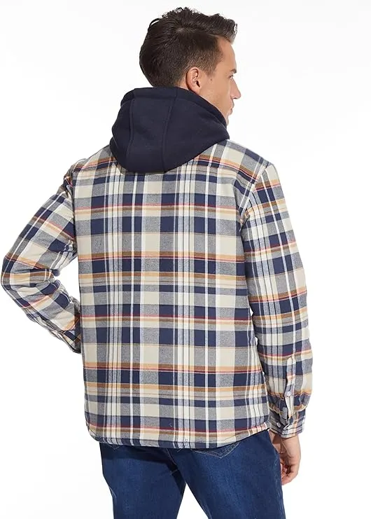 Men's Yellow Flannel Shirt Lumberjack Jacket with Removable Hood