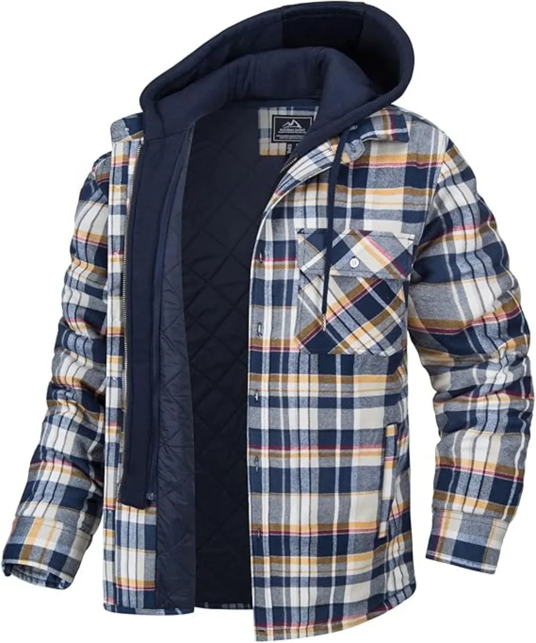 Men's Yellow Flannel Shirt Lumberjack Jacket with Removable Hood
