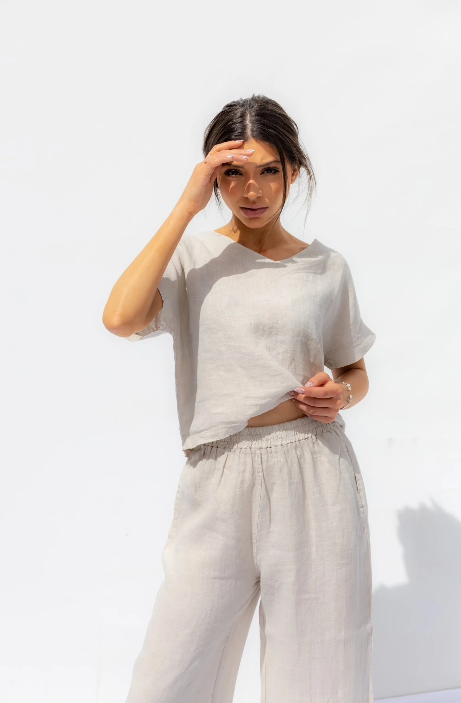 Natual Beige Oia Short Sleeves Co-ord Top - Sabbia