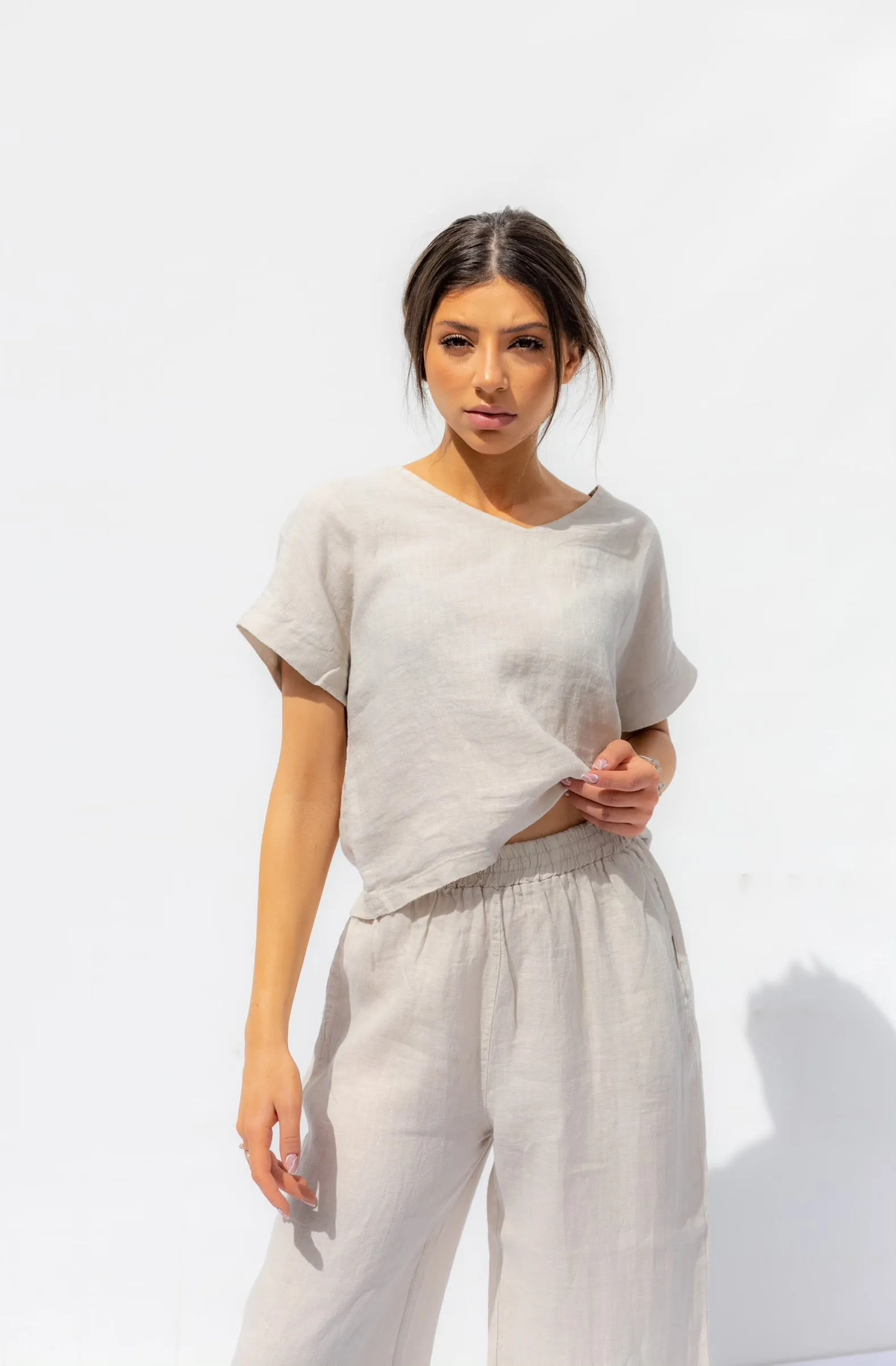 Natual Beige Oia Short Sleeves Co-ord Top - Sabbia