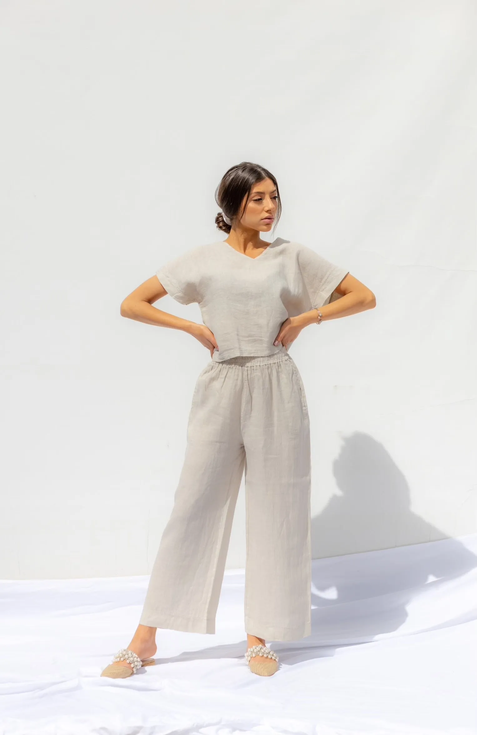 Natual Beige Oia Short Sleeves Co-ord Top - Sabbia