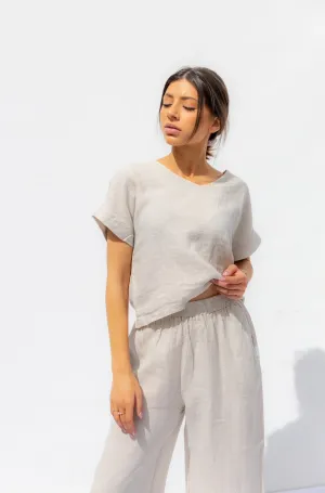 Natual Beige Oia Short Sleeves Co-ord Top - Sabbia