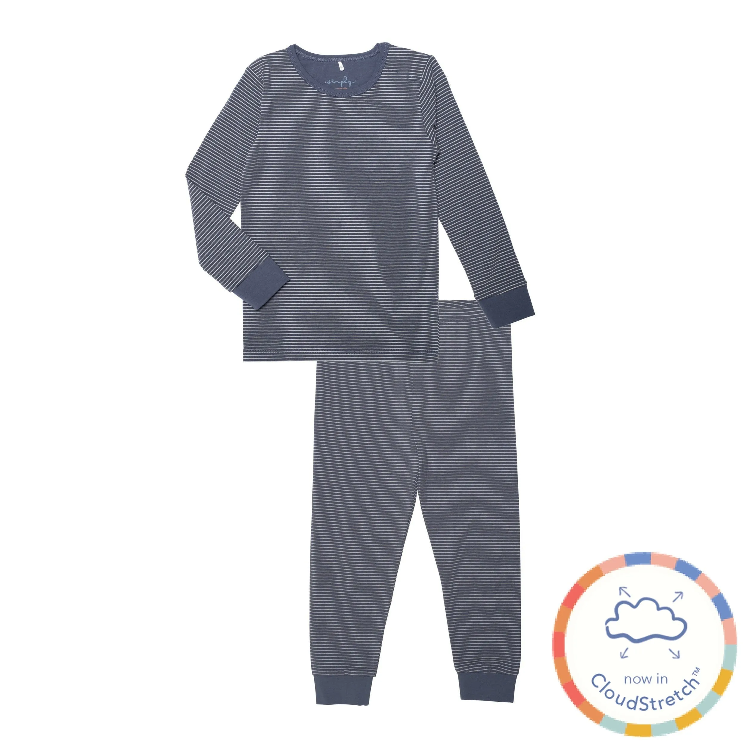 navy skinny stripe CloudStretch? magnetic kids pajama set