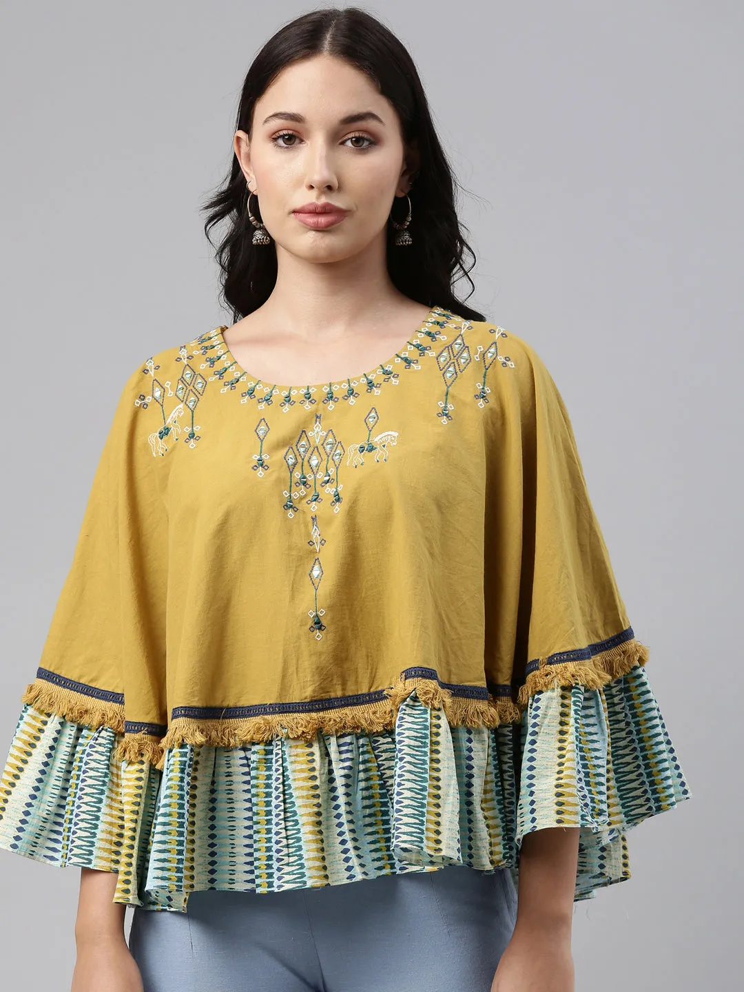 Neeru's Mustard Color Cotton Fabric Tunic