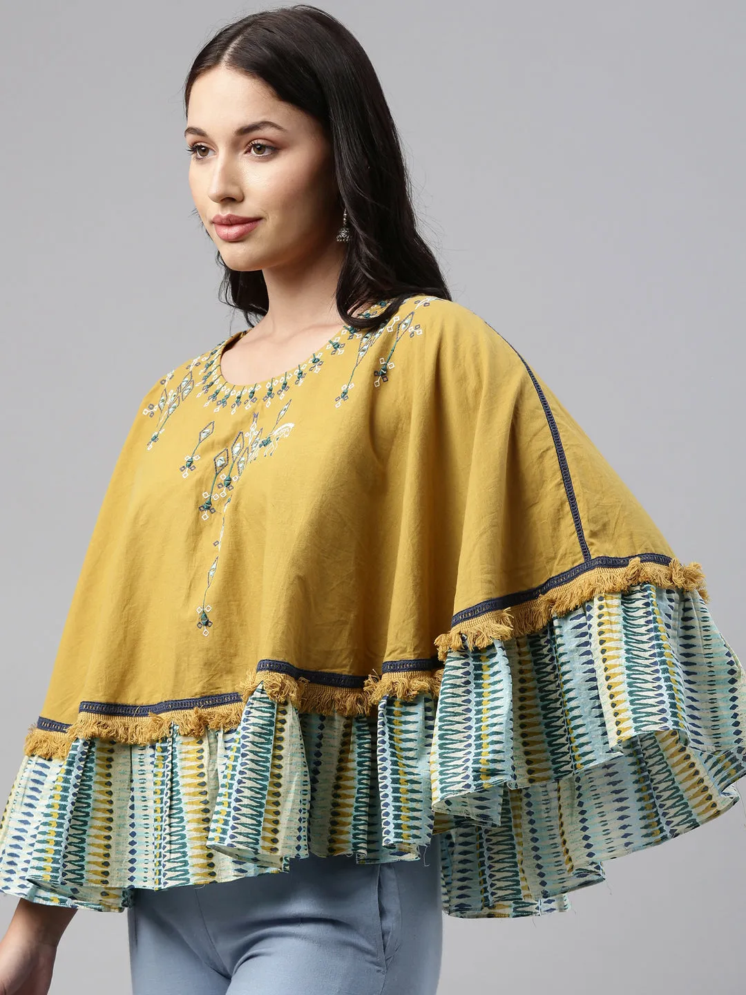 Neeru's Mustard Color Cotton Fabric Tunic