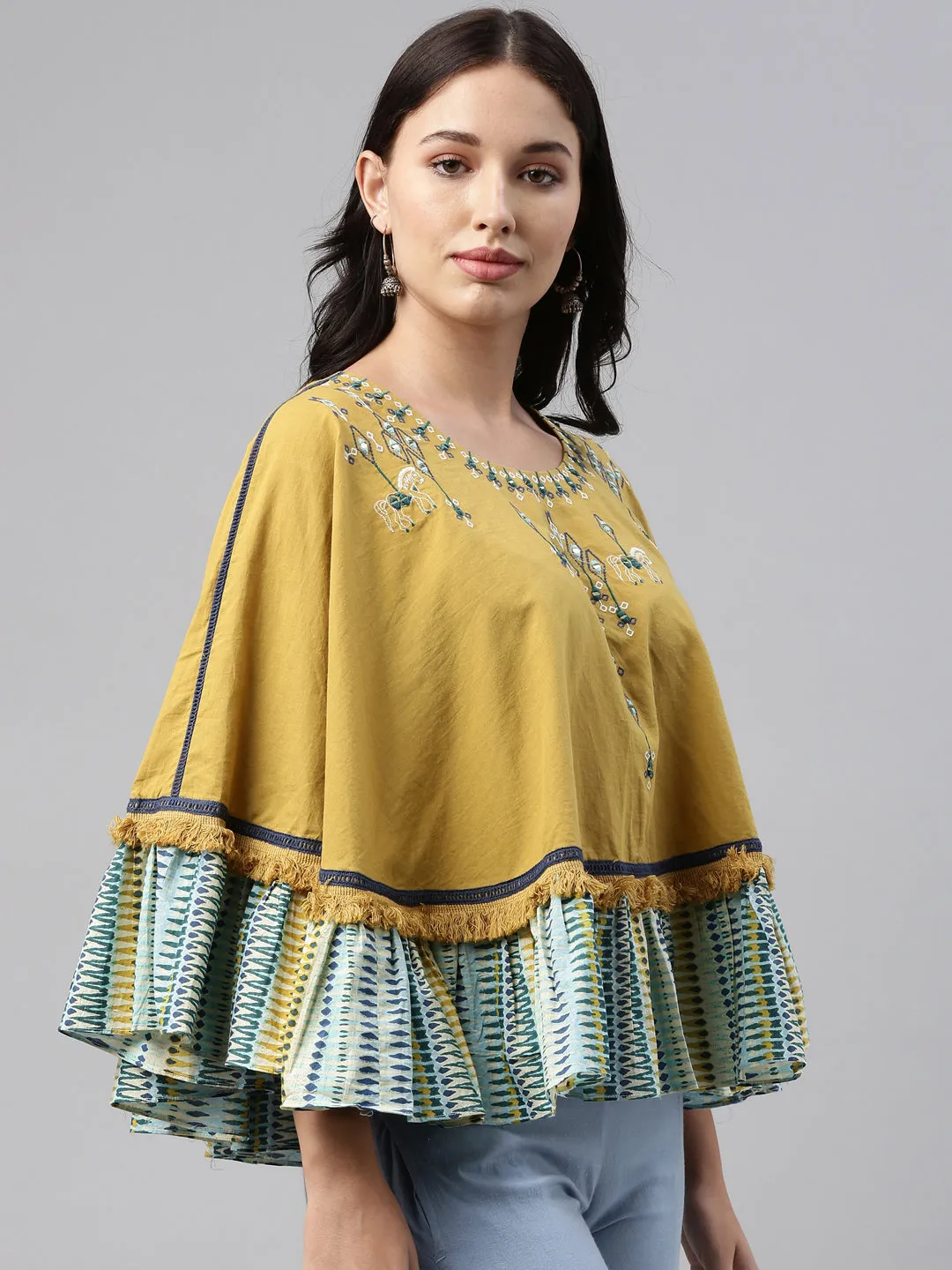 Neeru's Mustard Color Cotton Fabric Tunic