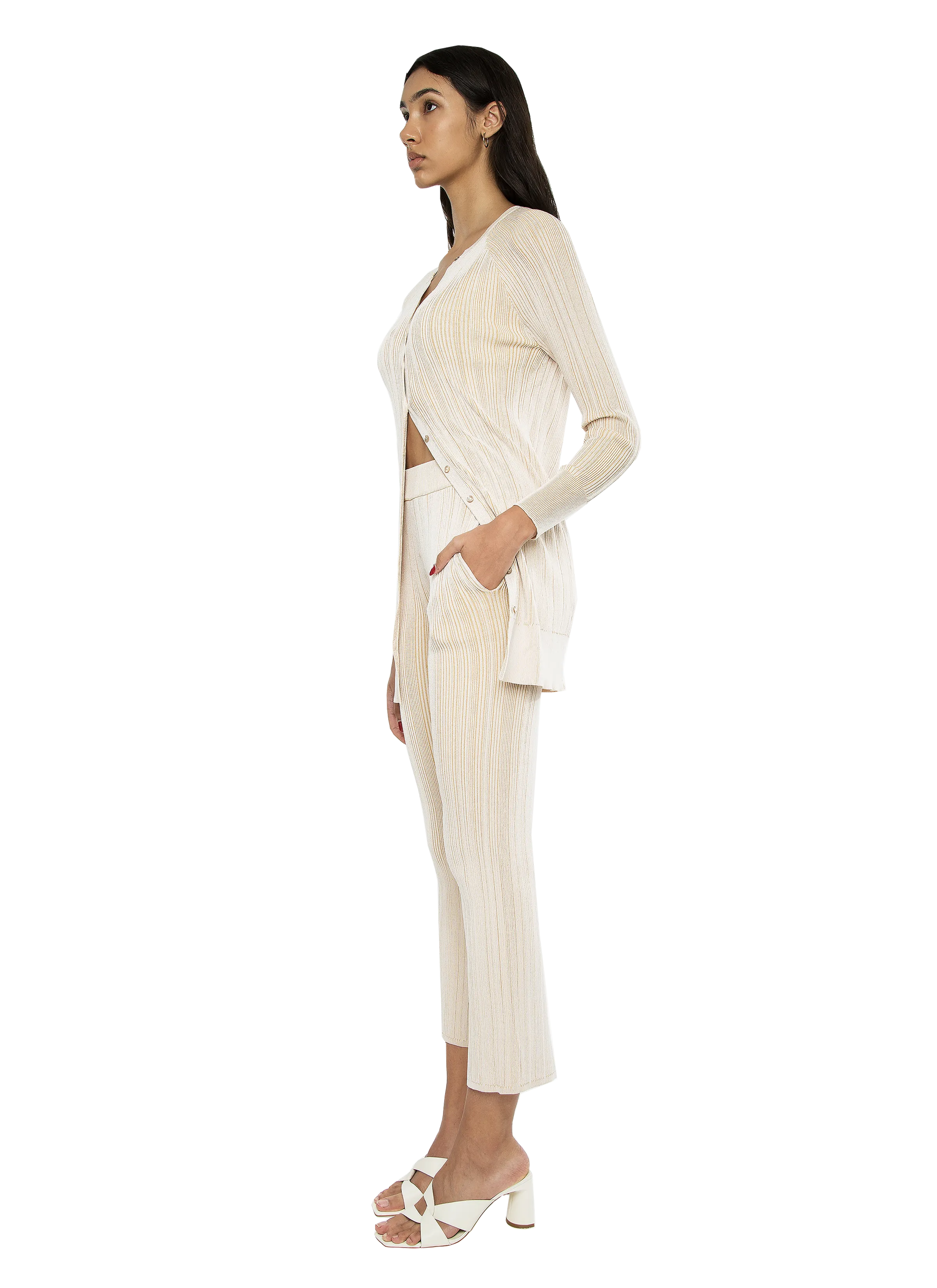 Nola Rib Knit Pants Off-White Camel Combo