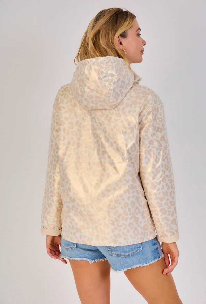 PEARL- Parka Courte  imperméable Réversible léopard métallisé