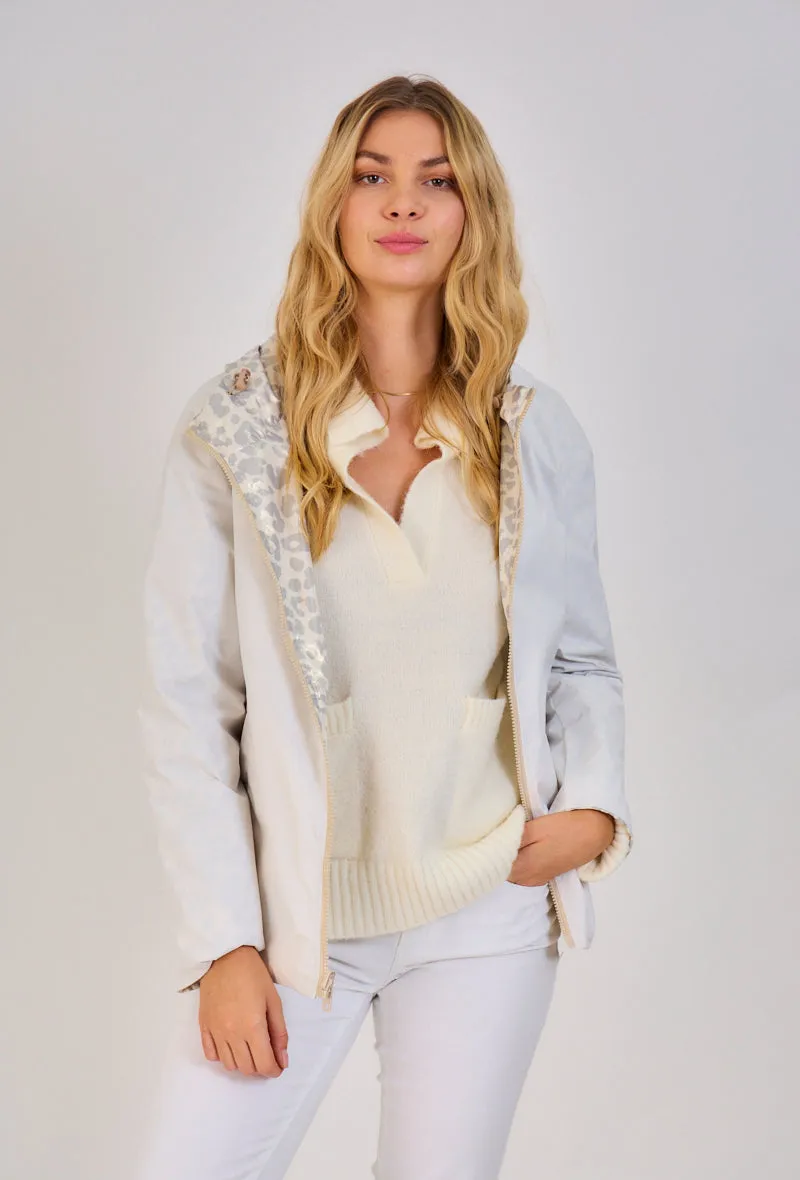 PEARL- Parka Courte  imperméable Réversible léopard métallisé