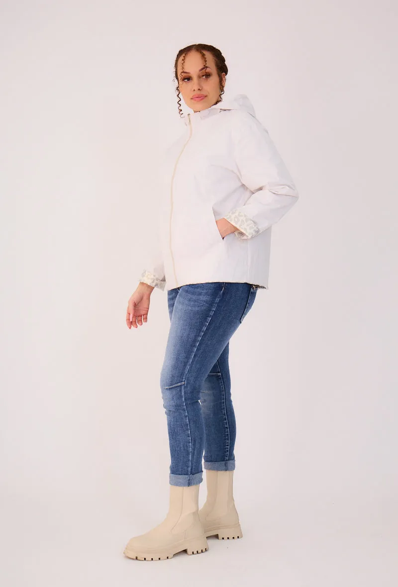 PEARL- Parka Courte  imperméable Réversible léopard métallisé
