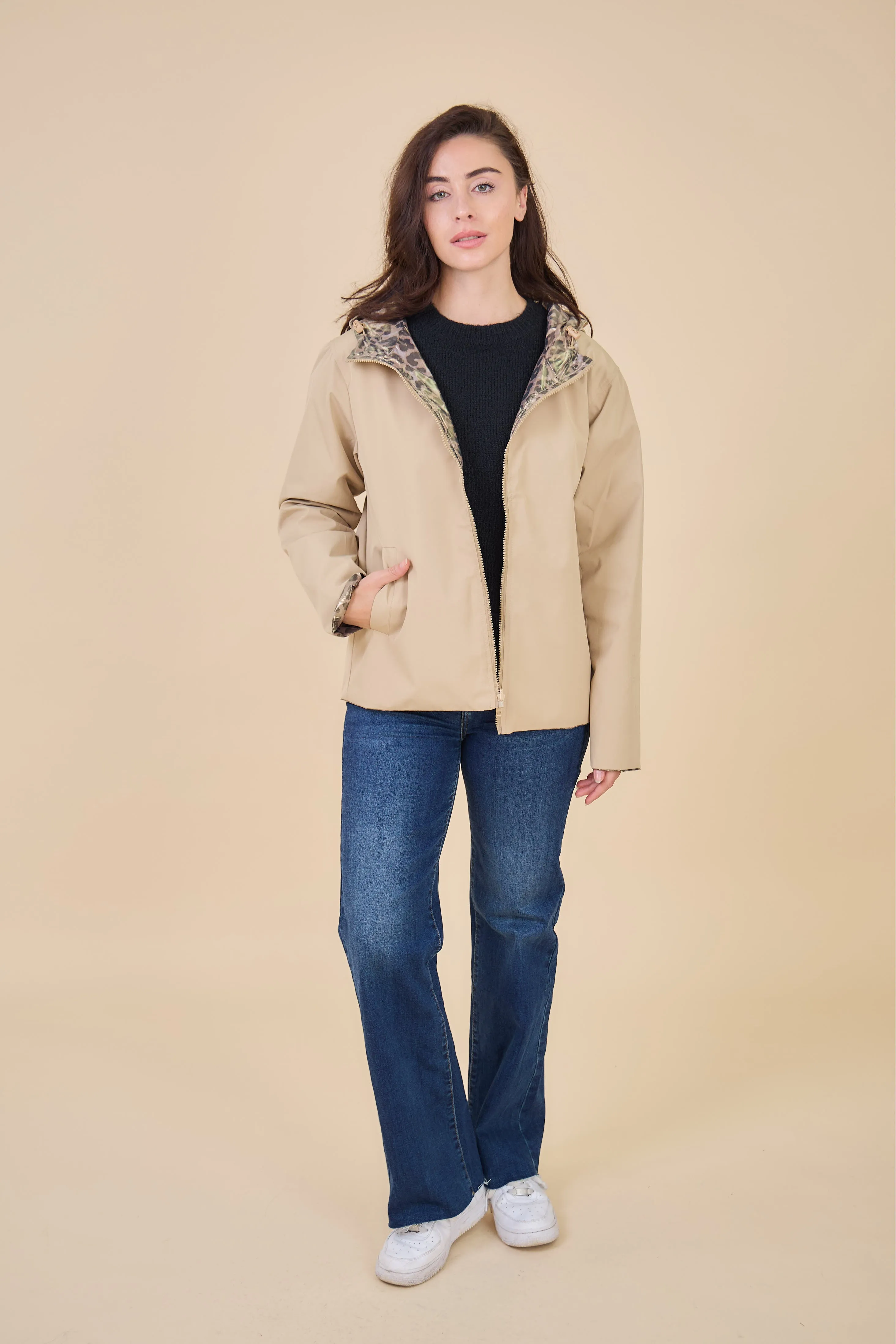 PEARL- Parka Courte  imperméable Réversible léopard métallisé