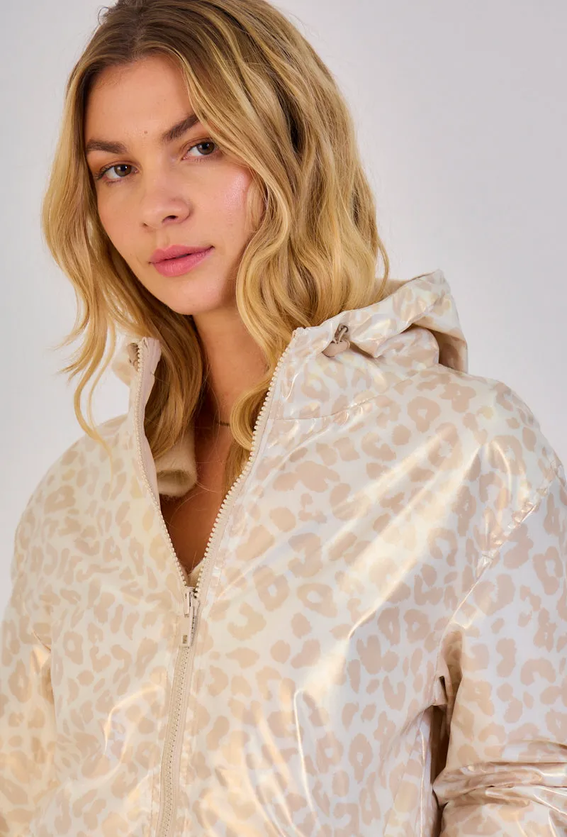 PEARL- Parka Courte  imperméable Réversible léopard métallisé