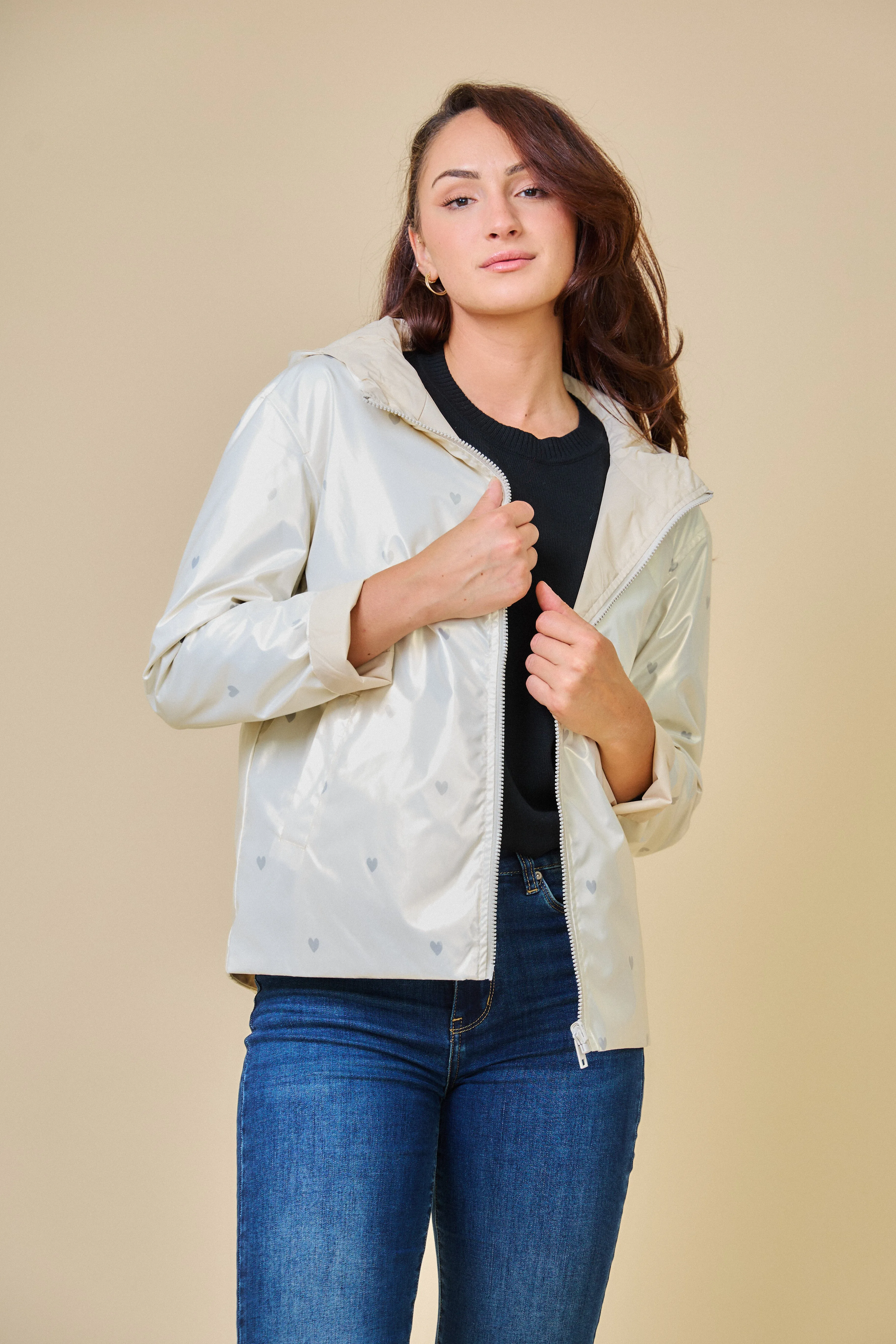 PEARL- Parka Courte  imperméable Réversible léopard métallisé