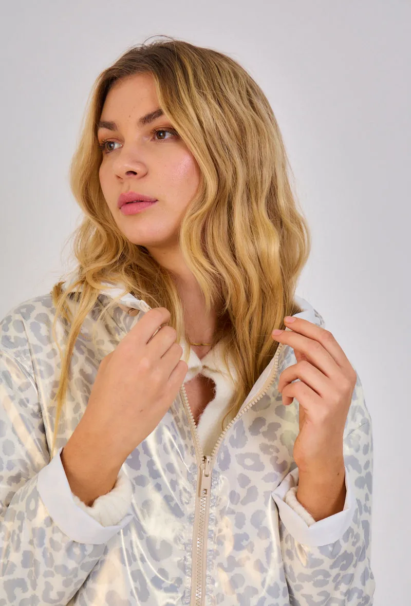 PEARL- Parka Courte  imperméable Réversible léopard métallisé
