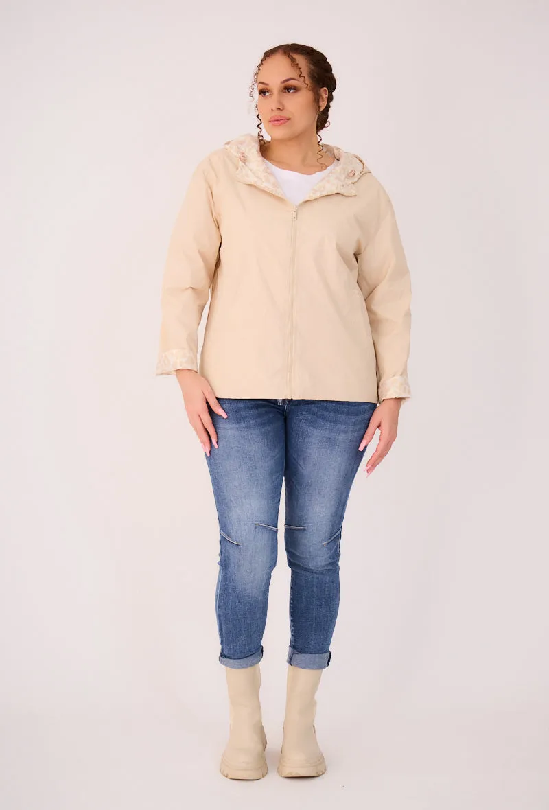 PEARL- Parka Courte  imperméable Réversible léopard métallisé