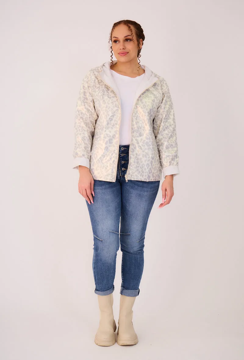 PEARL- Parka Courte  imperméable Réversible léopard métallisé