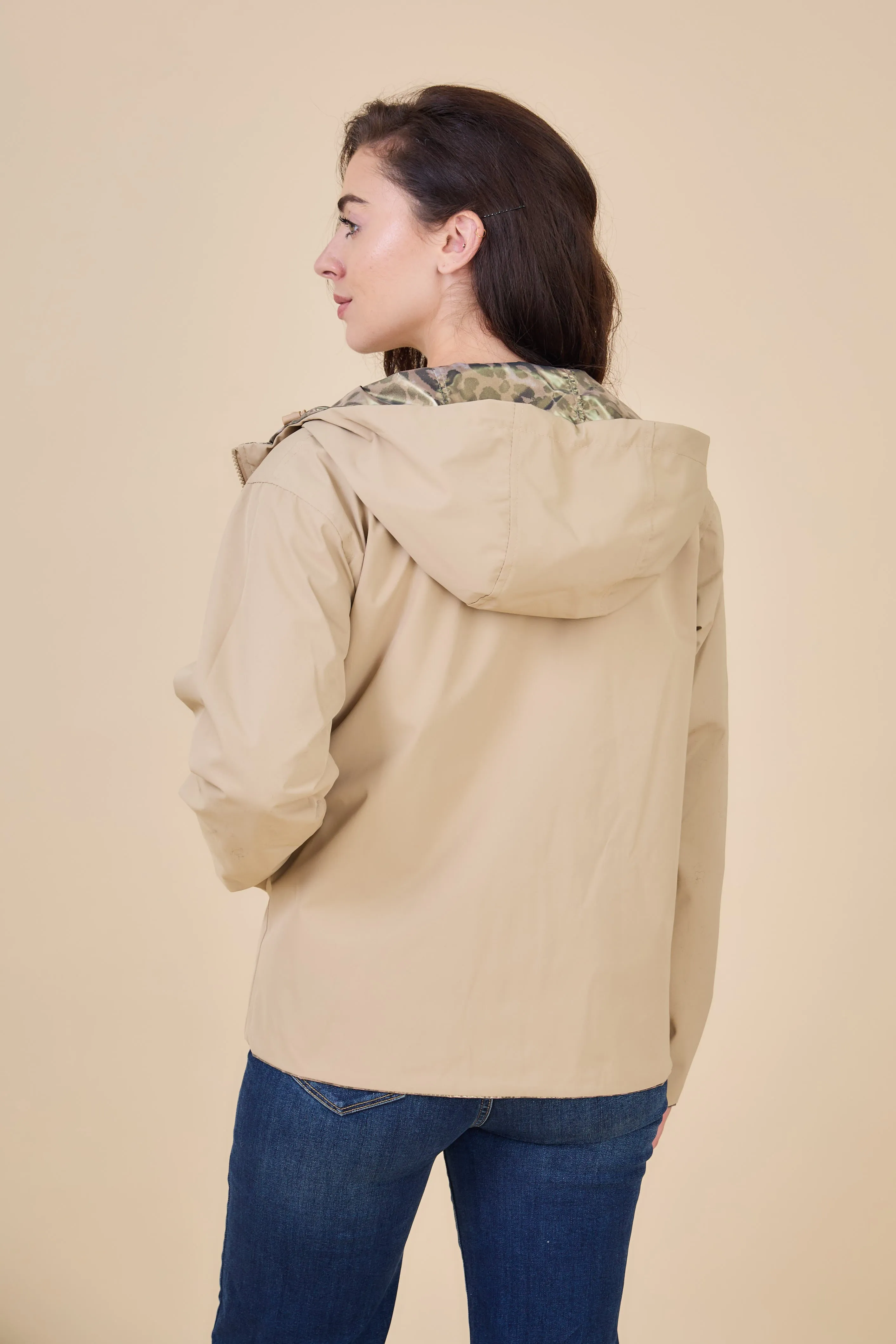PEARL- Parka Courte  imperméable Réversible léopard métallisé