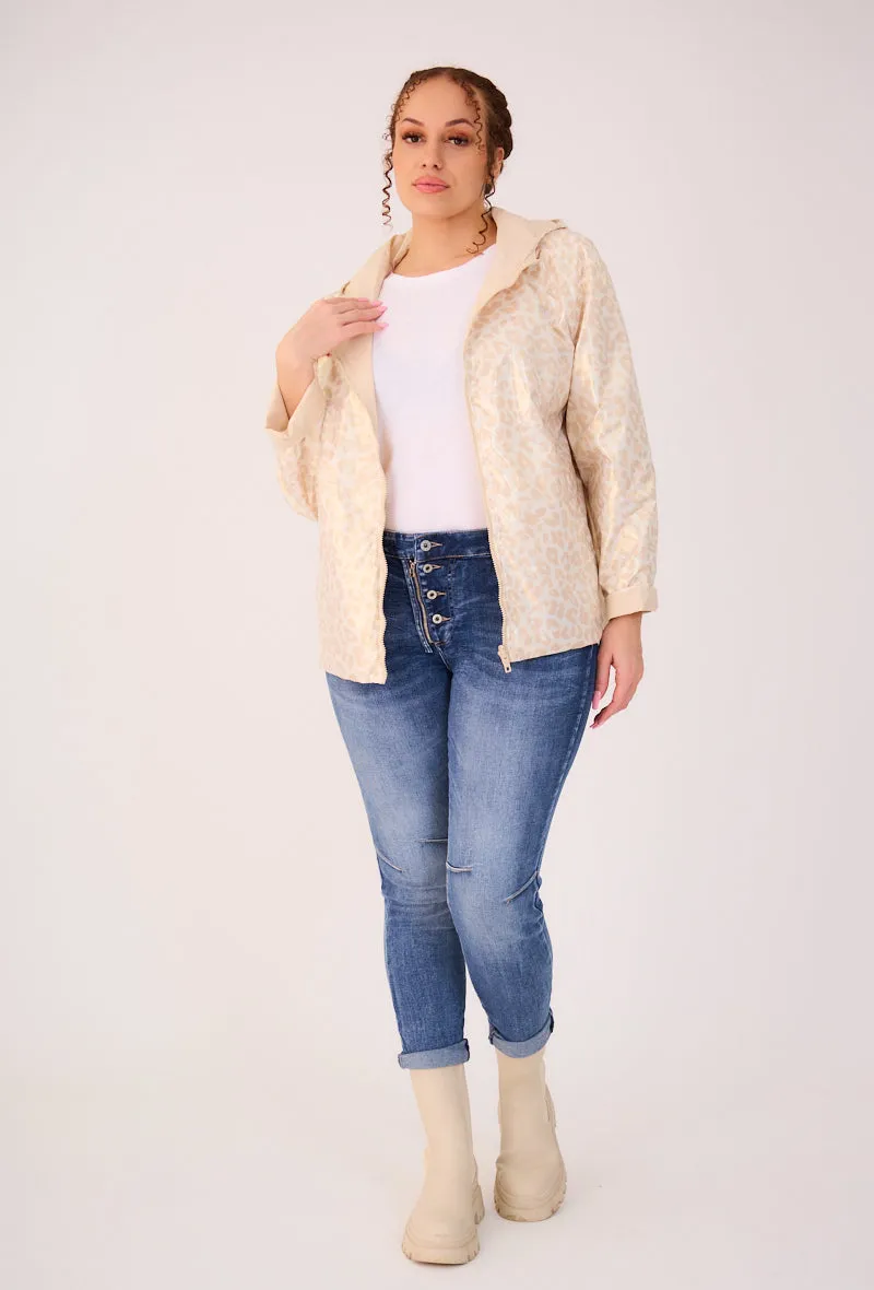 PEARL- Parka Courte  imperméable Réversible léopard métallisé