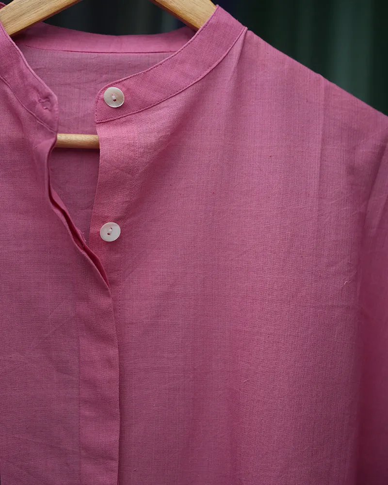Peony Pink Women's Free Size Shirt Dress In Handwoven Cotton