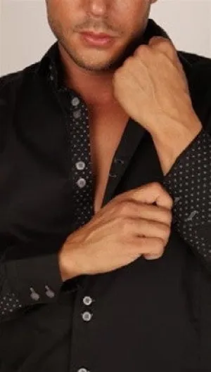 Preview Mens Black Dress Shirt w/ Black Dotted Contrast