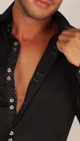 Preview Mens Black Dress Shirt w/ Black Dotted Contrast
