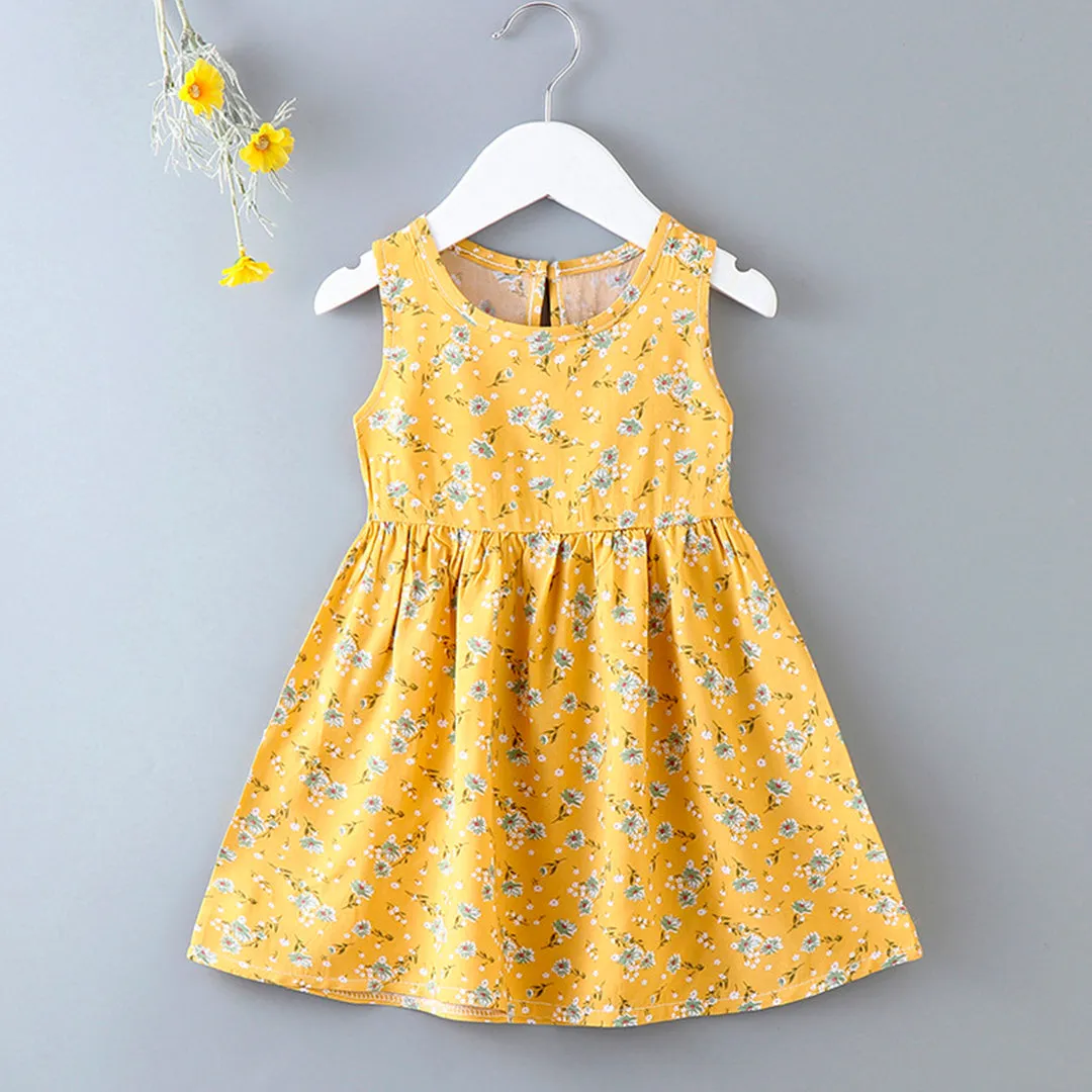 Princess' Yellow Floral Print Summer Dress