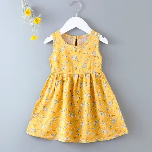 Princess' Yellow Floral Print Summer Dress