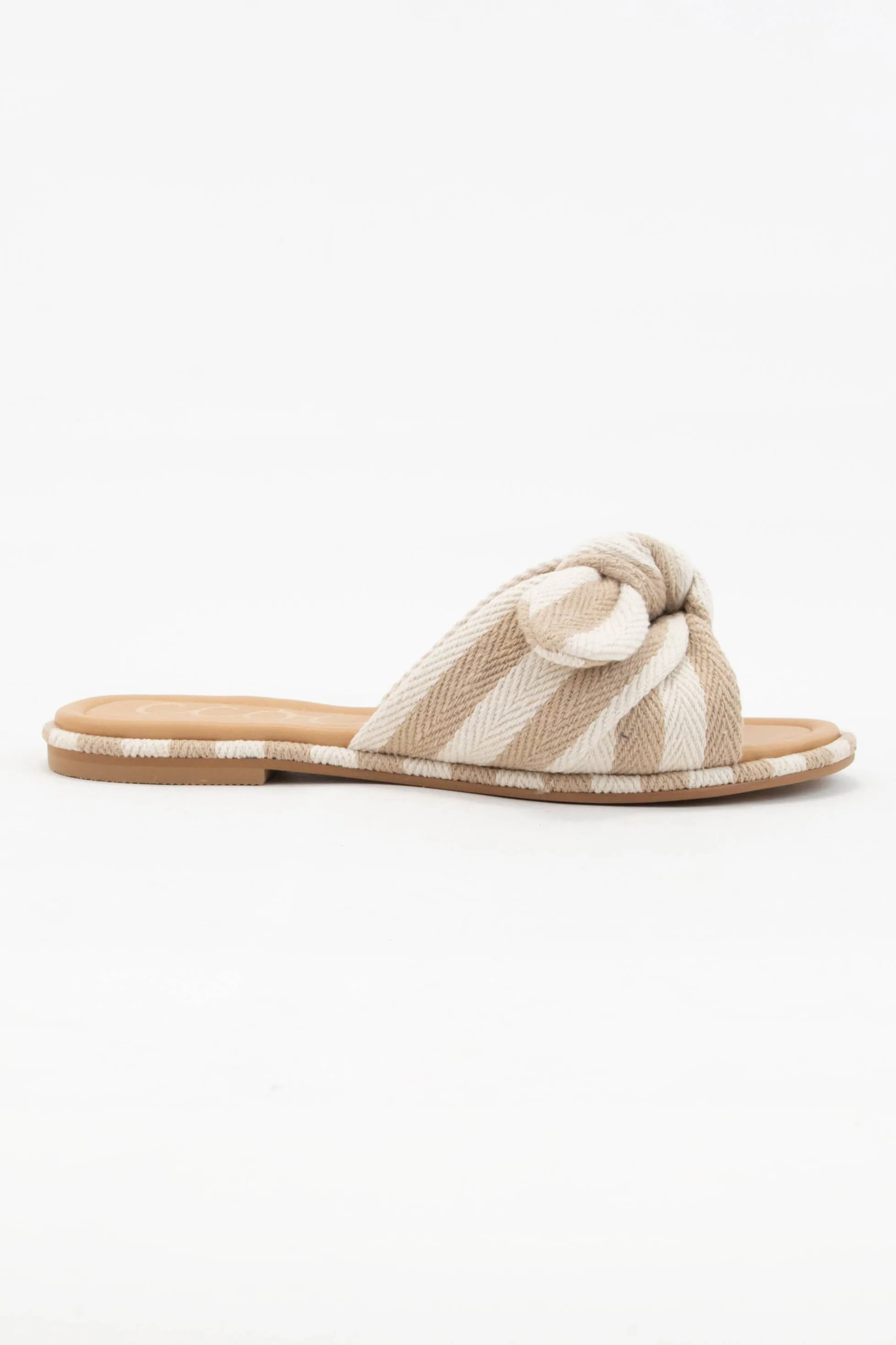 RACHAEL STRIPE PATTERN LINEN KNOTTED BOW SLIDE