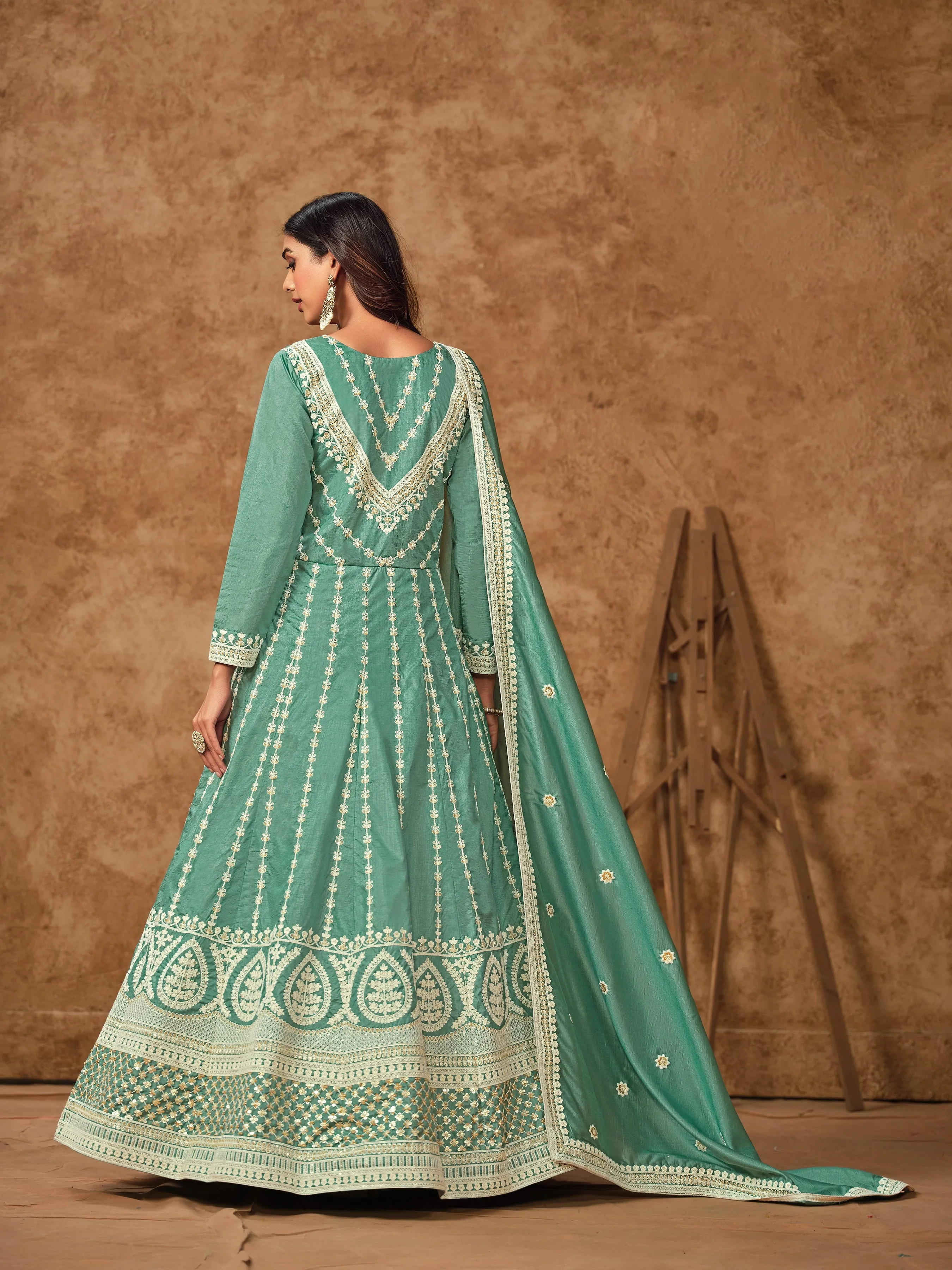 Rama Colour Pure Soft Dolla Silk Long Floor Length Embroidered Work Readymade Gown