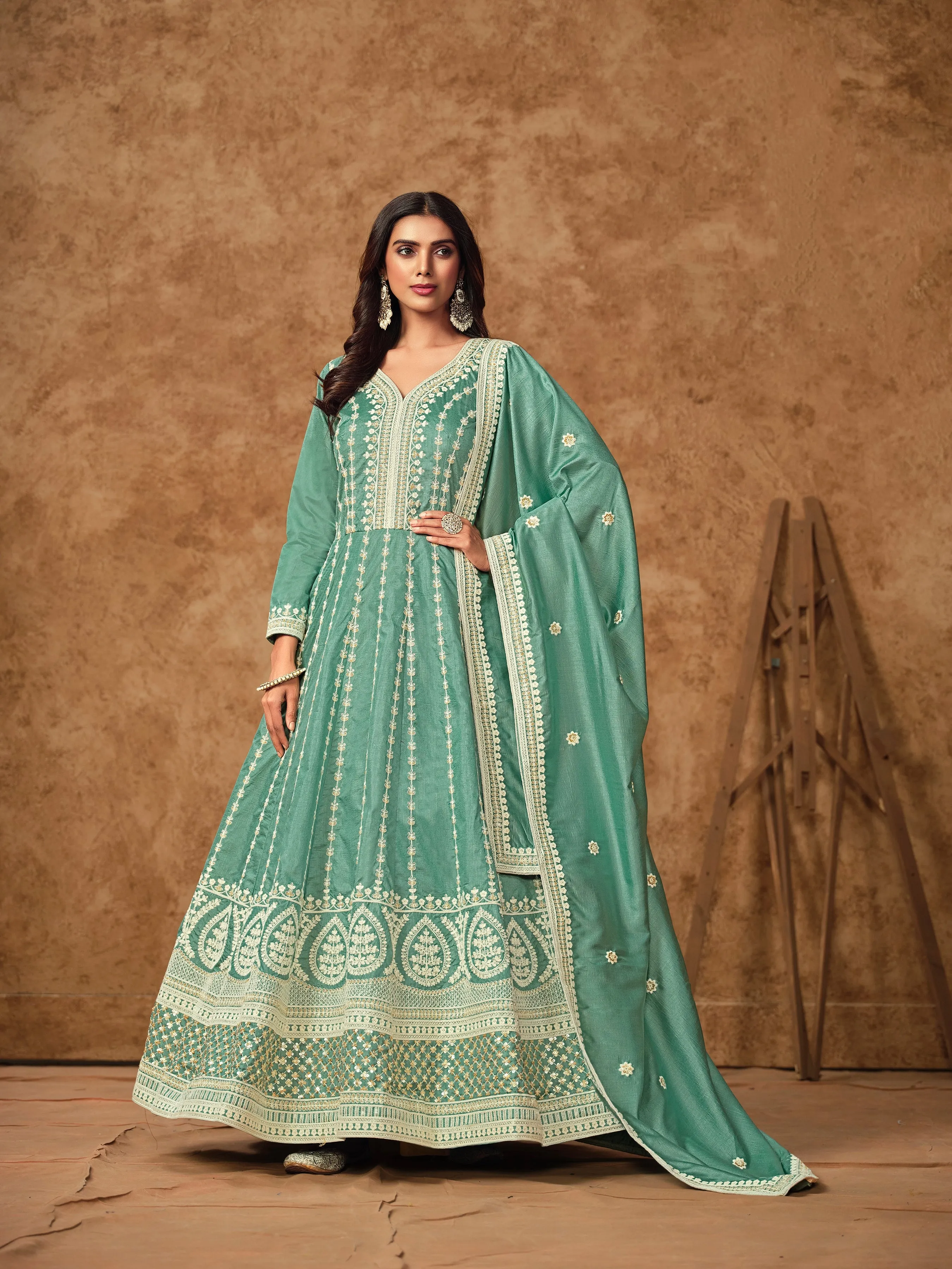 Rama Colour Pure Soft Dolla Silk Long Floor Length Embroidered Work Readymade Gown