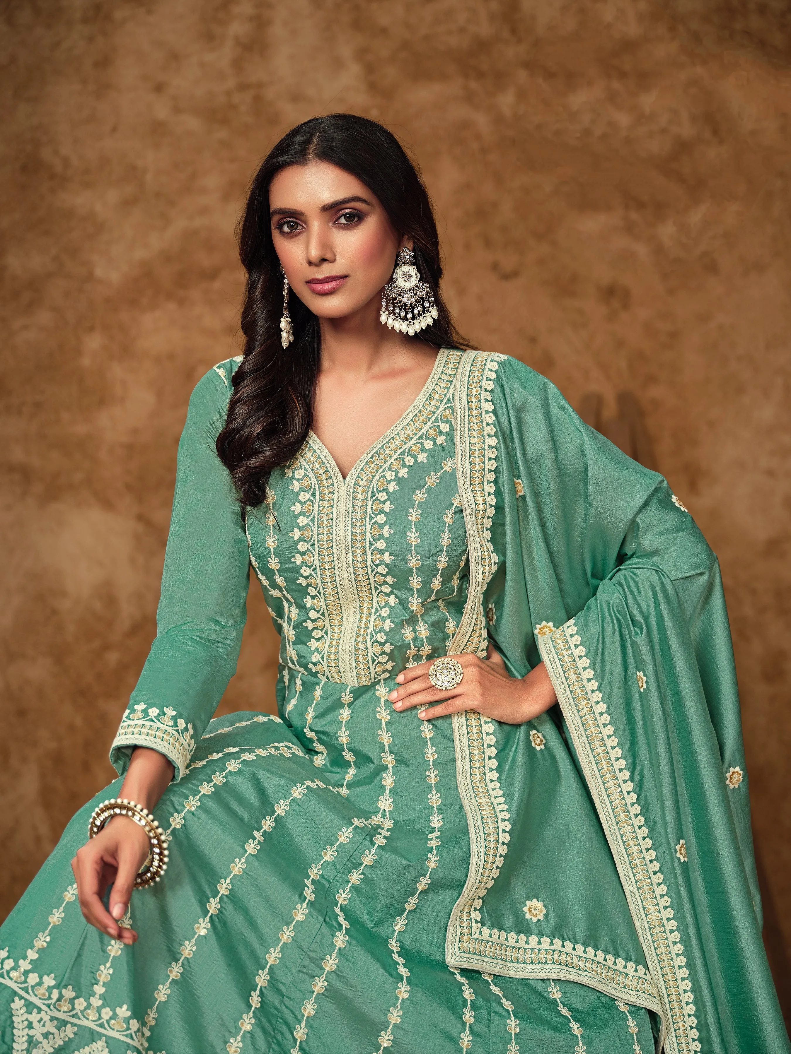 Rama Colour Pure Soft Dolla Silk Long Floor Length Embroidered Work Readymade Gown