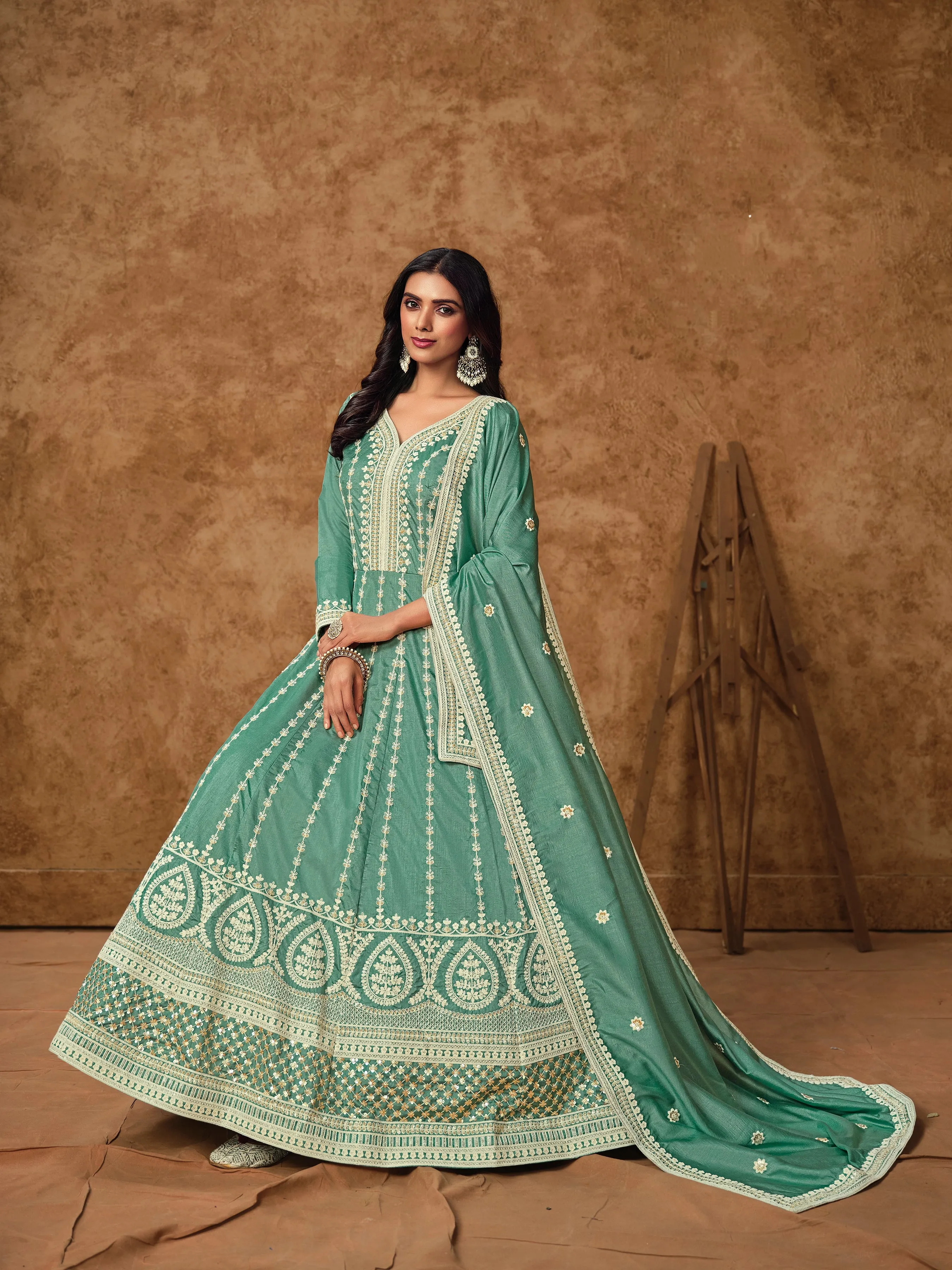 Rama Colour Pure Soft Dolla Silk Long Floor Length Embroidered Work Readymade Gown