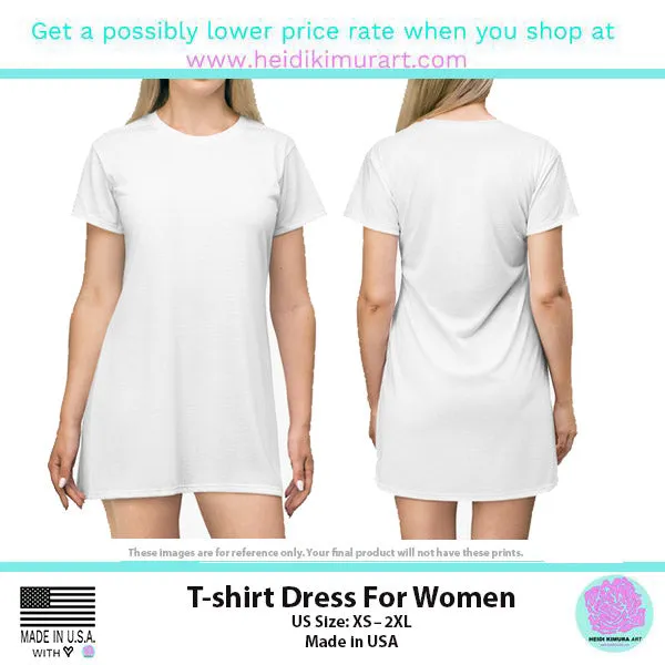 Red Buffalo Plaid T-Shirt Dress, Plaid Print Best Designer Women's Tee Shirt Dress -Made in USA