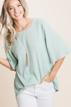 Sage Waffle Crew Neck Top
