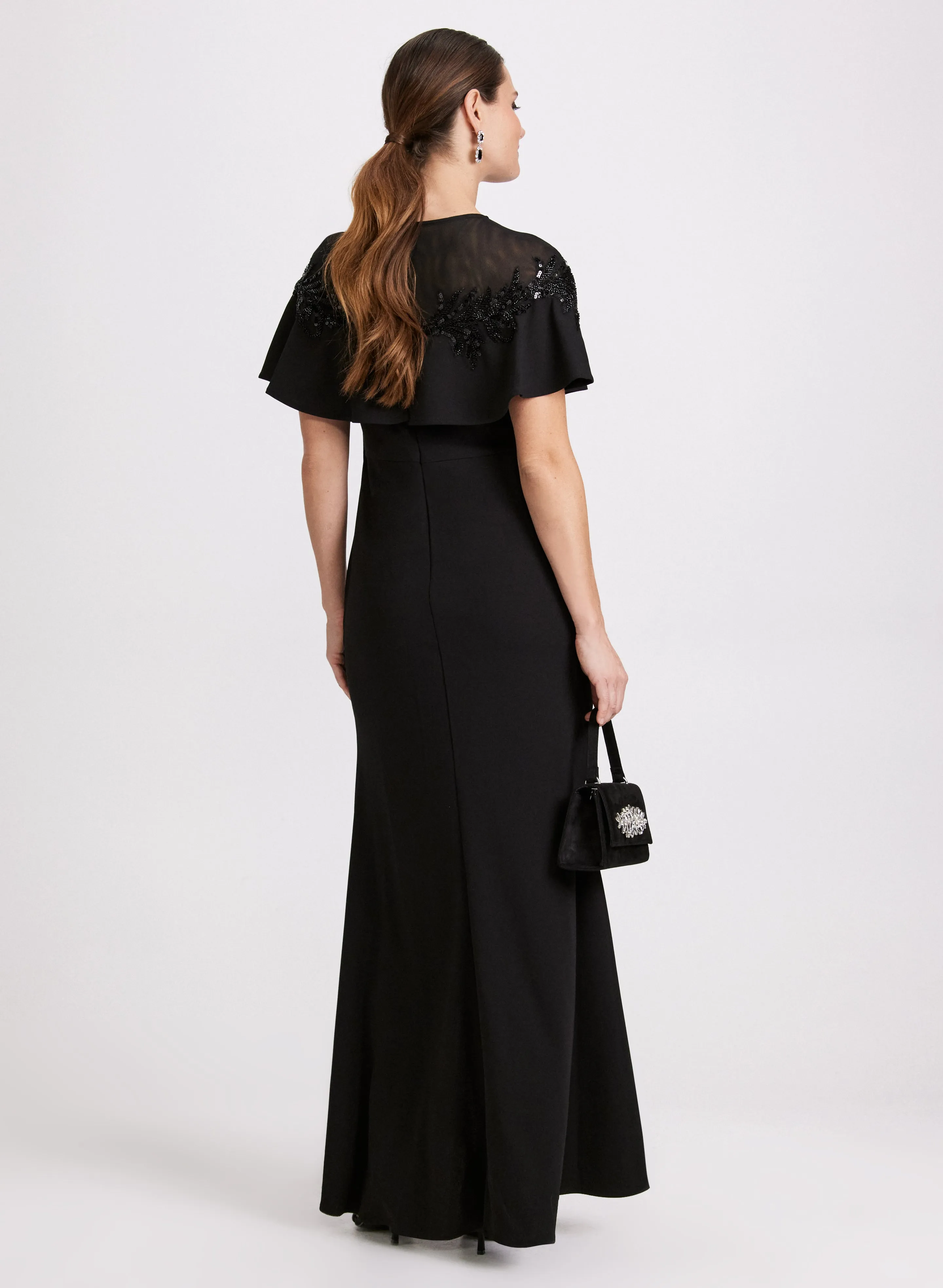 Sequin Embroidered Cape Sleeve Dress