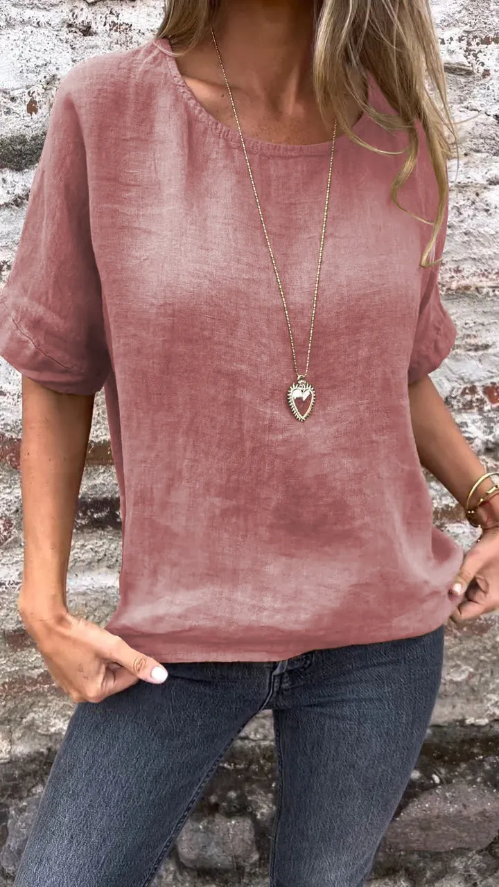 Short Sleeved Shirt Women's Printed Round Neck Pullover