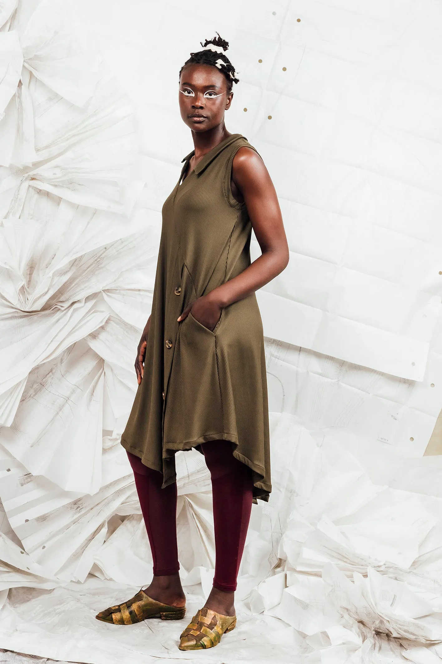 SL25 VALITA SPLIT DRESS - KHAKI RIB