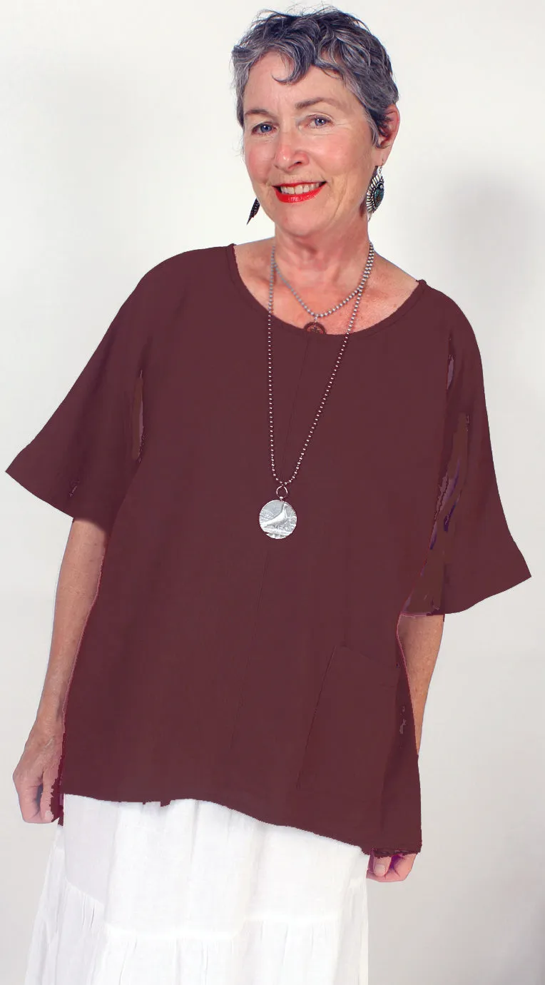 S/Slv Tienda ho Linen  Top Boho Resort Wear Hippie Chic Plus Sml-2x