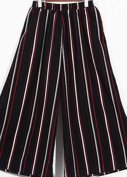 summer striped casual chiffon plus size elastic waist wide leg pants