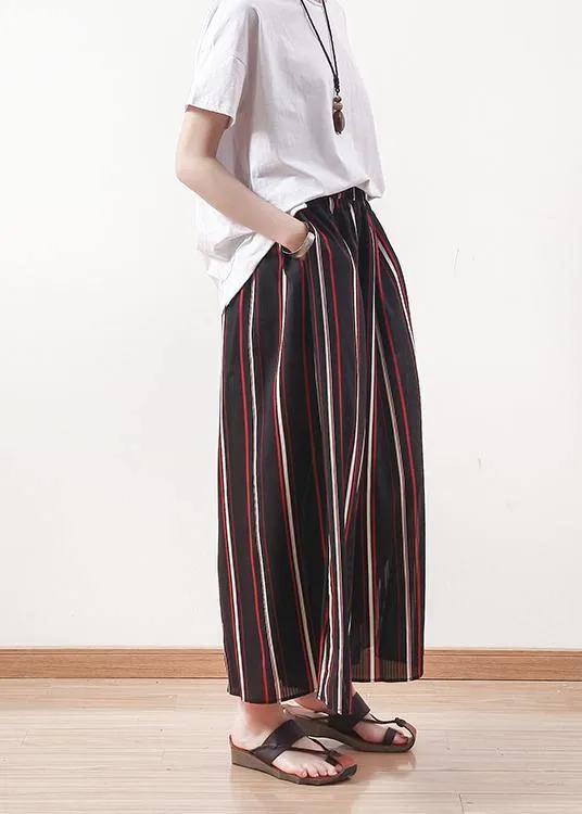 summer striped casual chiffon plus size elastic waist wide leg pants