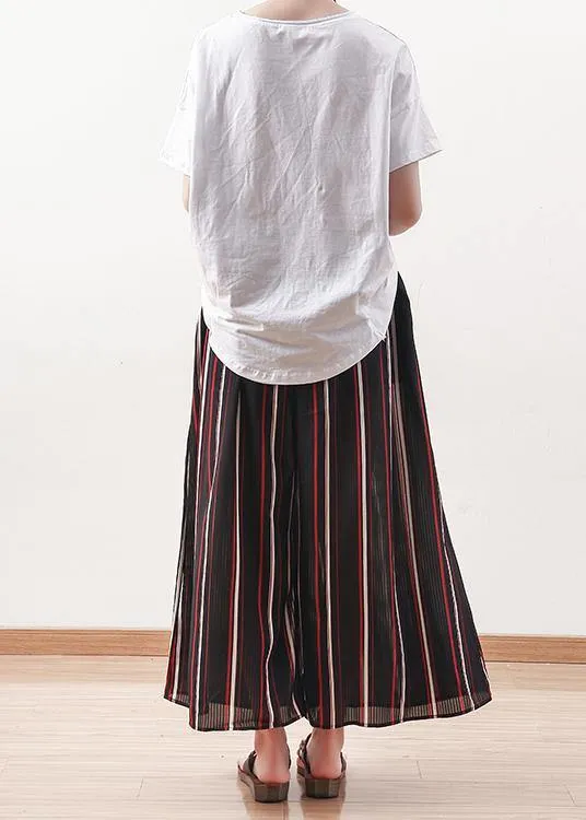 summer striped casual chiffon plus size elastic waist wide leg pants