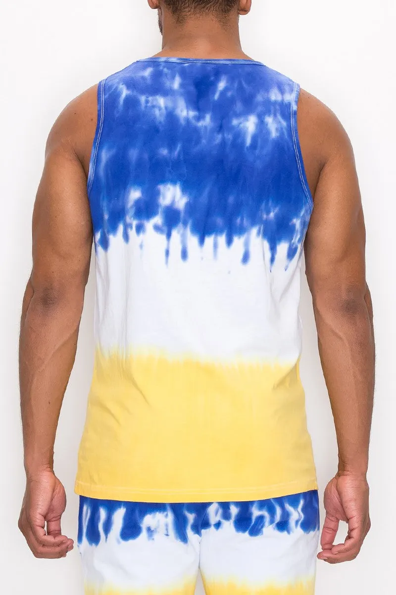 Tie Dye Tank Top - Royal Blue/Gold