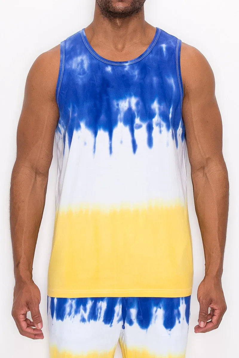 Tie Dye Tank Top - Royal Blue/Gold