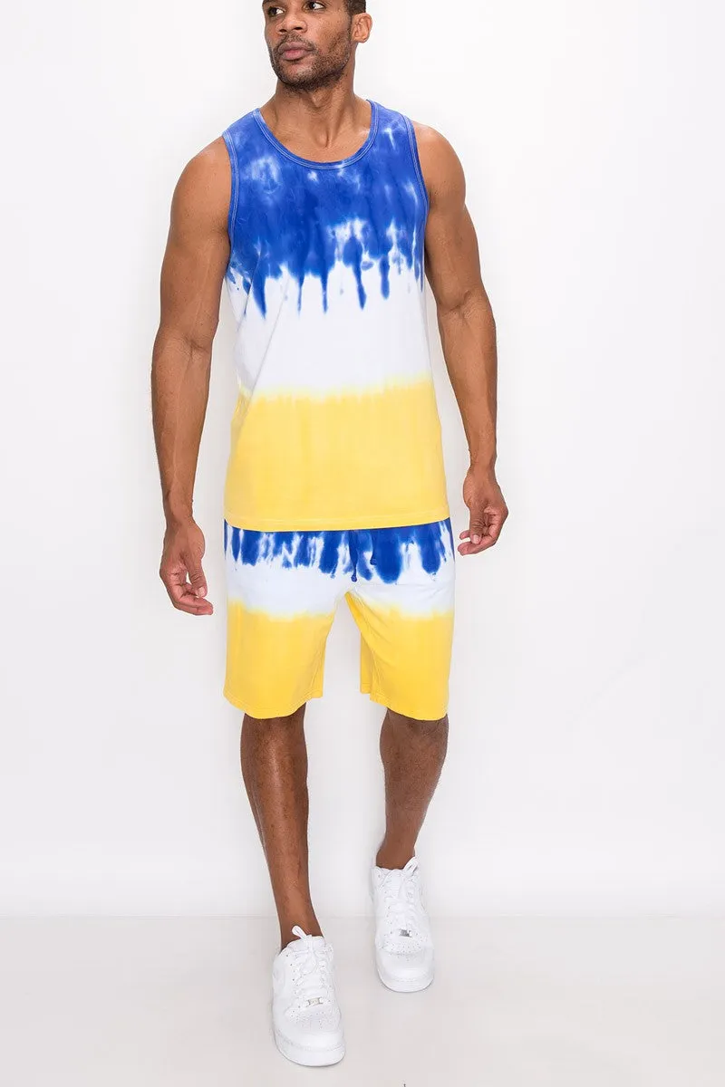 Tie Dye Tank Top - Royal Blue/Gold