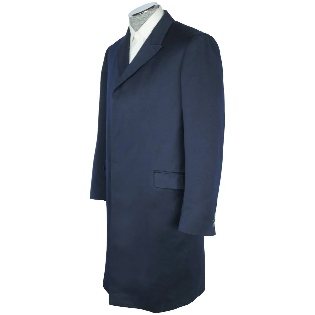 Vintage 1960s Pierre Cardin Paris Topcoat Mens Blue Wool Gabardine Coat Size M L