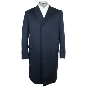 Vintage 1960s Pierre Cardin Paris Topcoat Mens Blue Wool Gabardine Coat Size M L