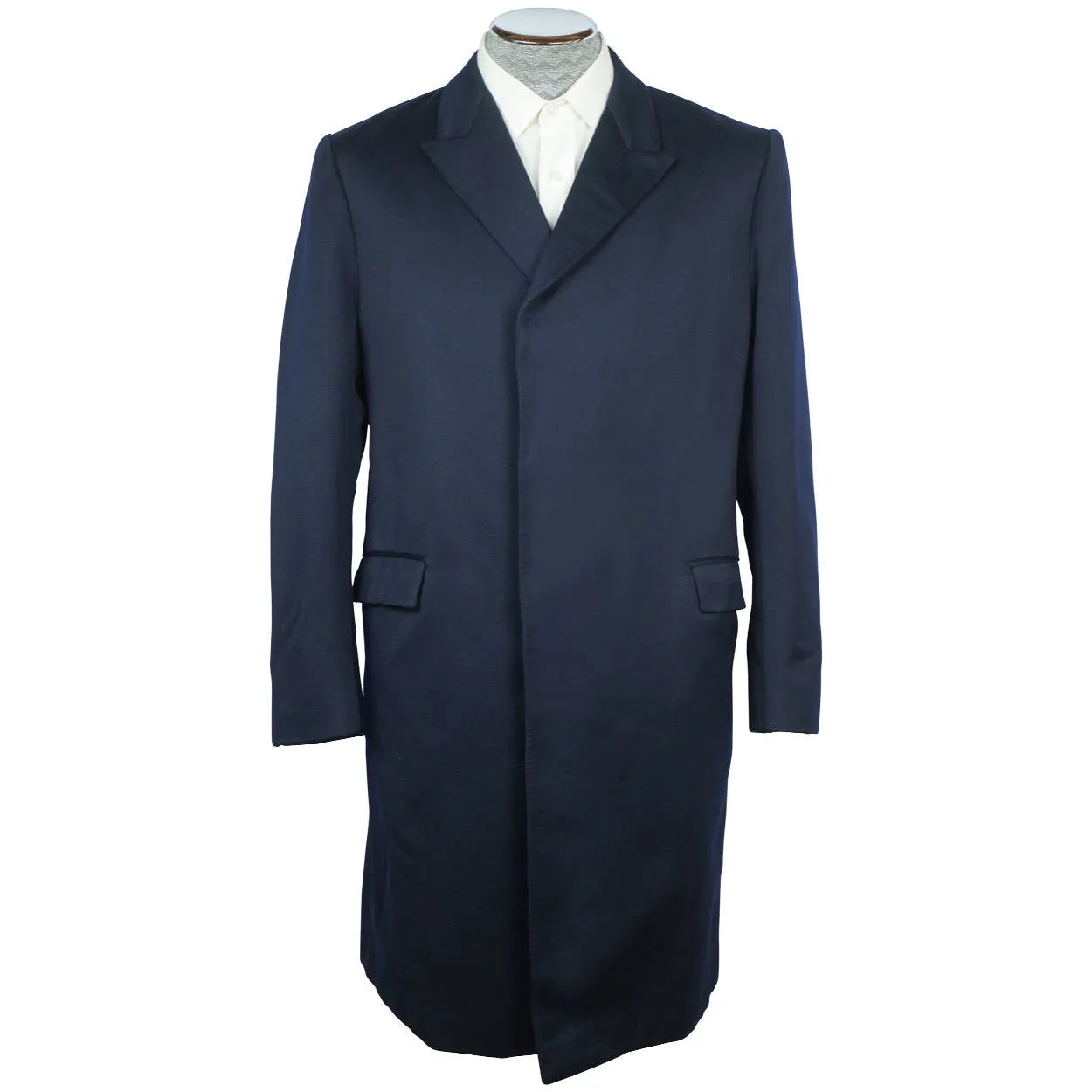 Vintage 1960s Pierre Cardin Paris Topcoat Mens Blue Wool Gabardine Coat Size M L